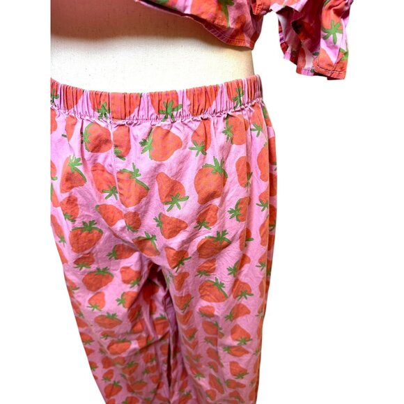 Megan Crosby Sophie Strawberry Print Puff Sleeve Crop Top & Pants Set | Organic - Picture 6 of 12